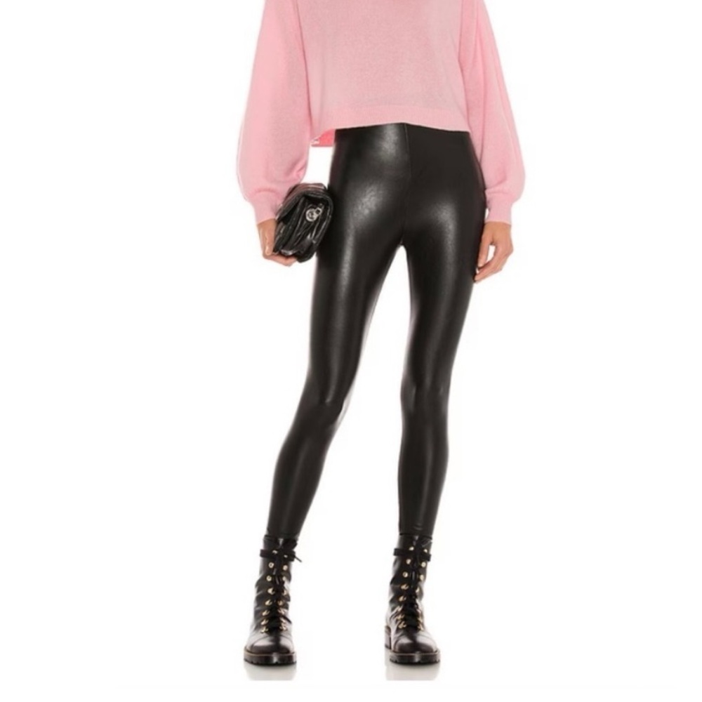 Commando Black High Waisted Lined Faux Leather Leggings Size Small